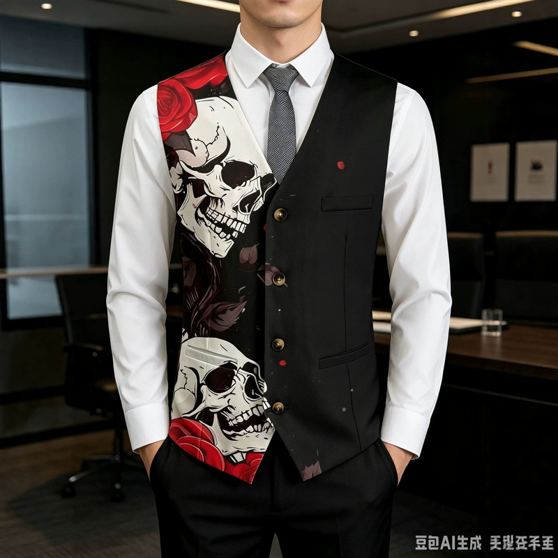 Men'S Gothic Formal Wear - Мужской жилет-пиджак с модным принтом черепа